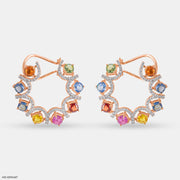 Rainbow Diamond Hoops Earrings 9K Rose Gold
