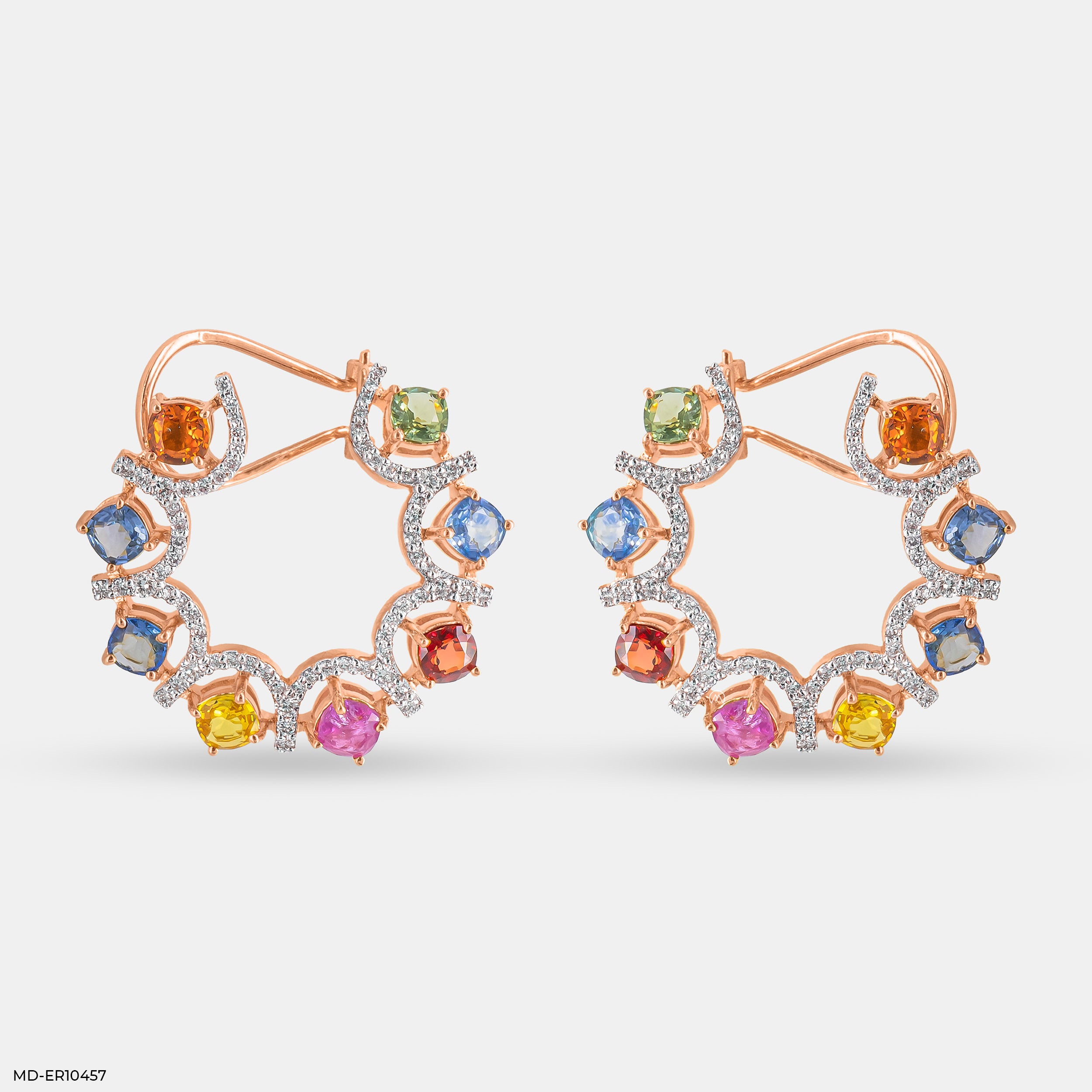 Rainbow Diamond Hoops Earrings 14K Rose Gold