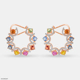 Rainbow Diamond Hoops Earrings 14K White Gold