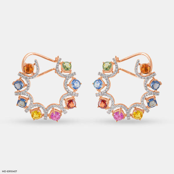 Rainbow Diamond Hoops Earrings 14K Rose Gold