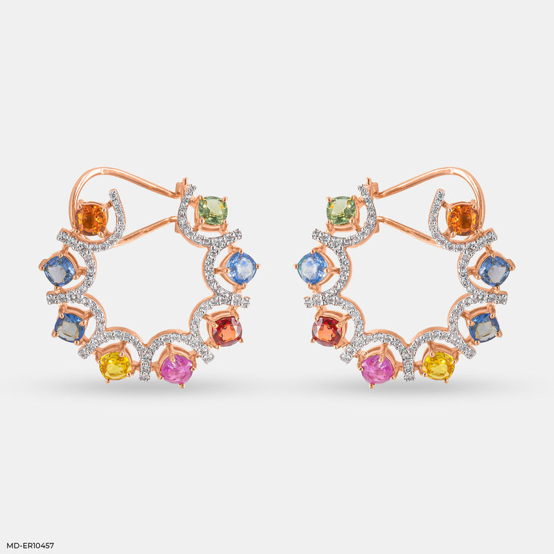 Rainbow Diamond Hoops Earrings 14K White Gold