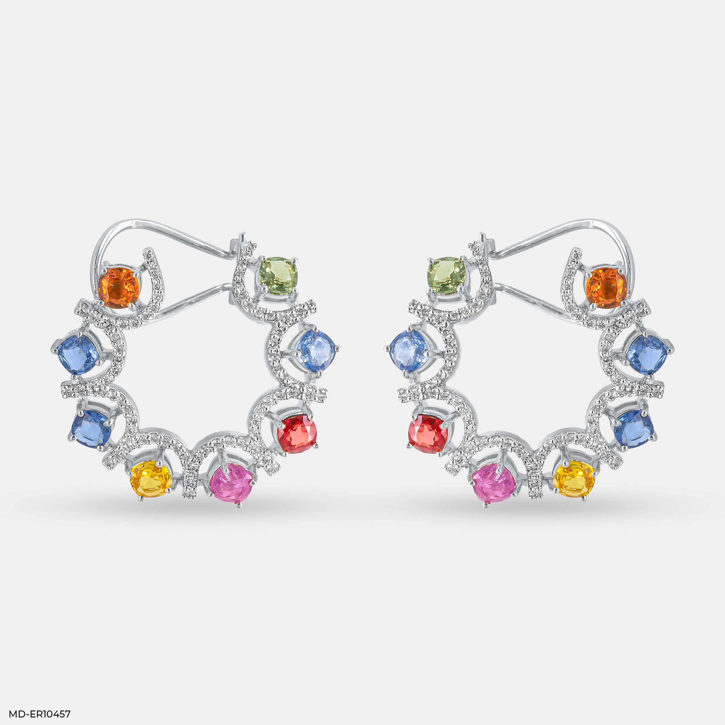 Rainbow Diamond Hoops Earrings 14K White Gold