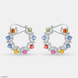Rainbow Diamond Hoops Earrings 14K White Gold