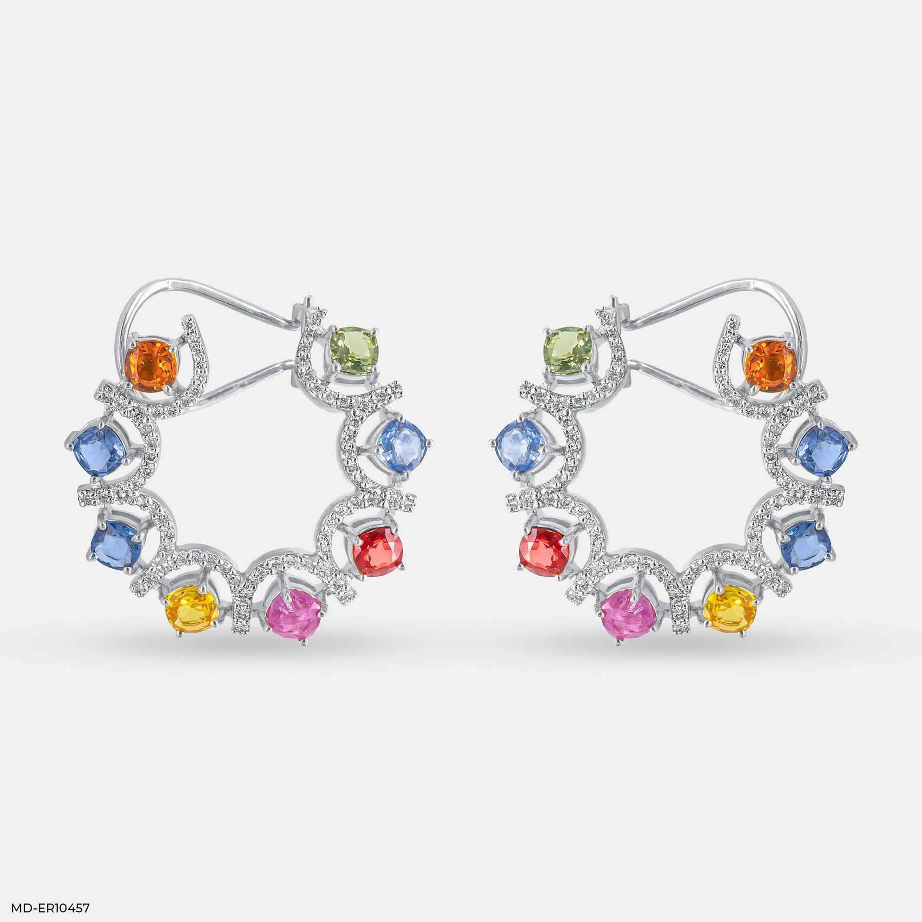 Rainbow Diamond Hoops Earrings 9K White Gold