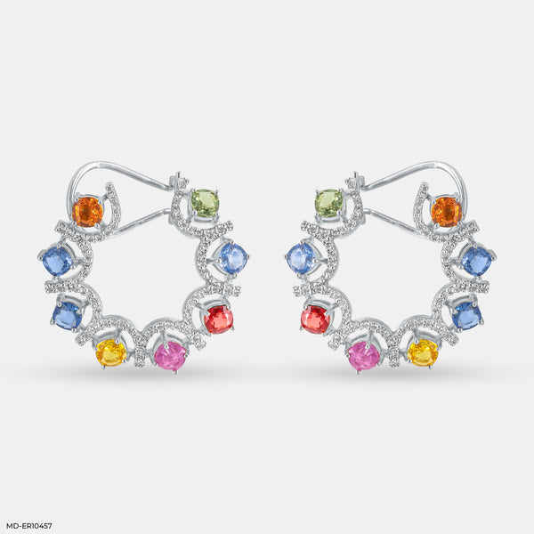 Rainbow Diamond Hoops Earrings Platinum 950