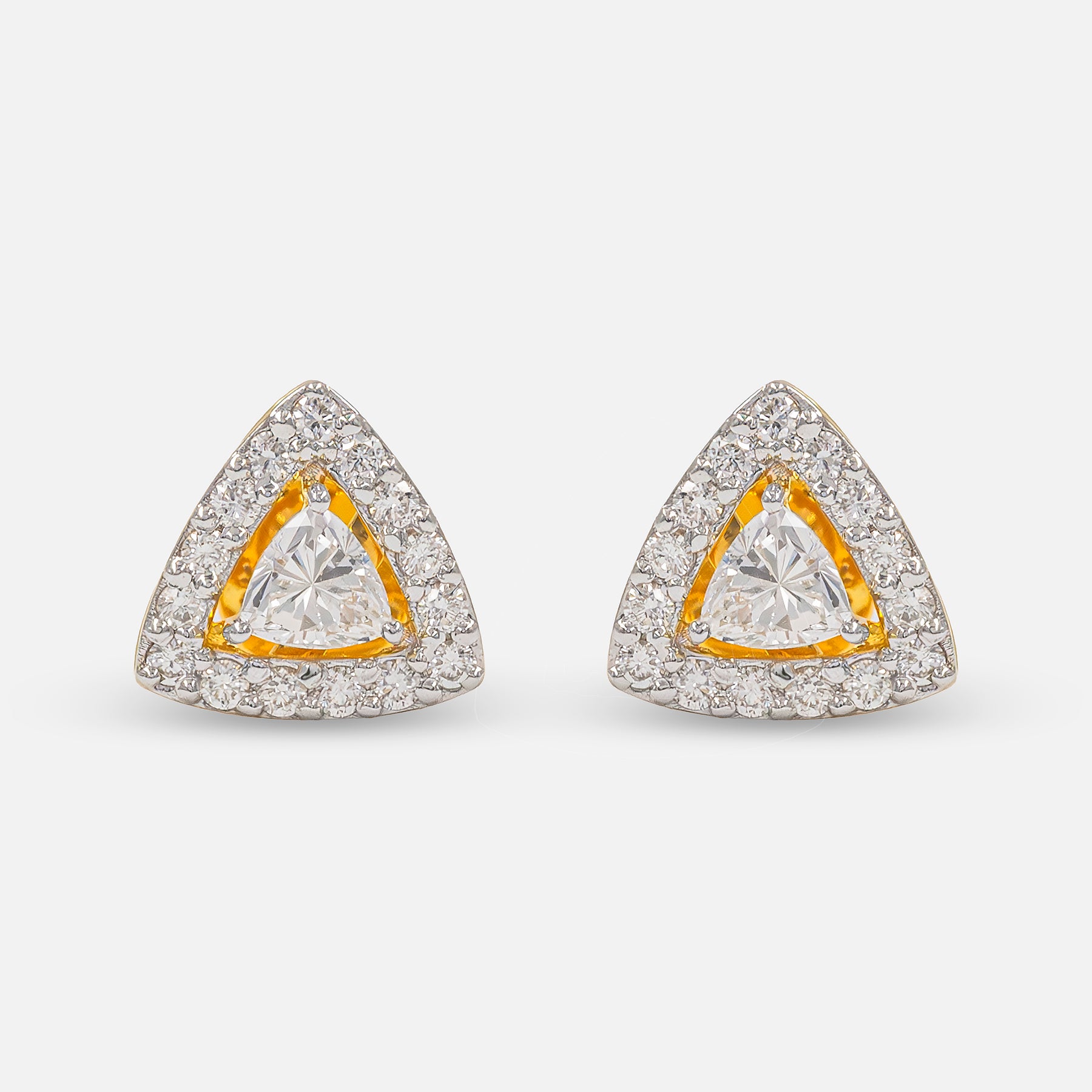 Triangle Halo Diamond Stud Earrings 14K Yellow Gold
