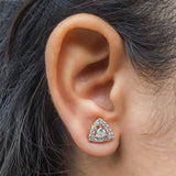 Triangle Halo Diamond Stud Earrings 14K Yellow Gold