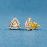 Triangle Halo Diamond Stud Earrings 14K Yellow Gold
