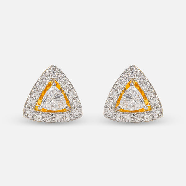 Triangle Halo Diamond Stud Earrings 14K Yellow Gold