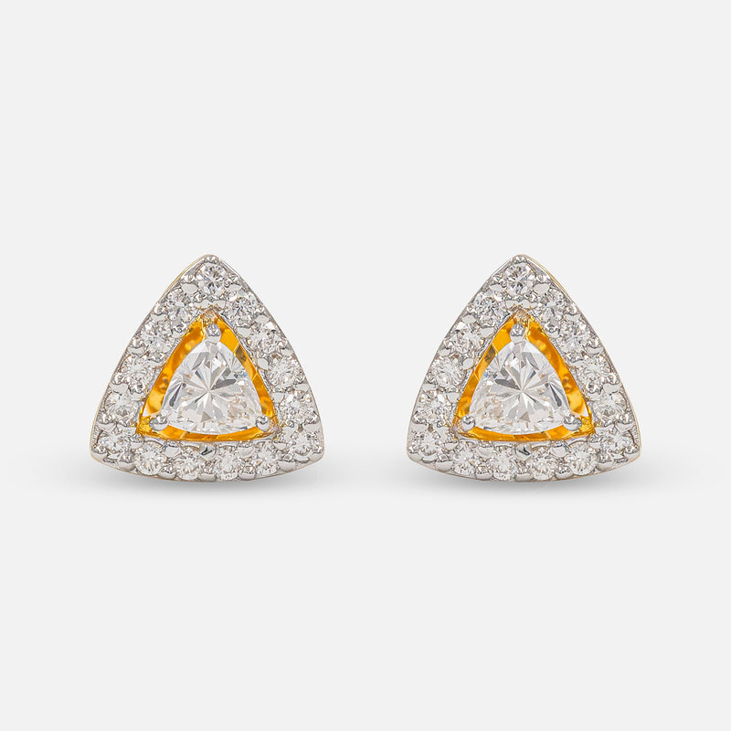 Triangle Halo Diamond Stud Earrings 14K Yellow Gold