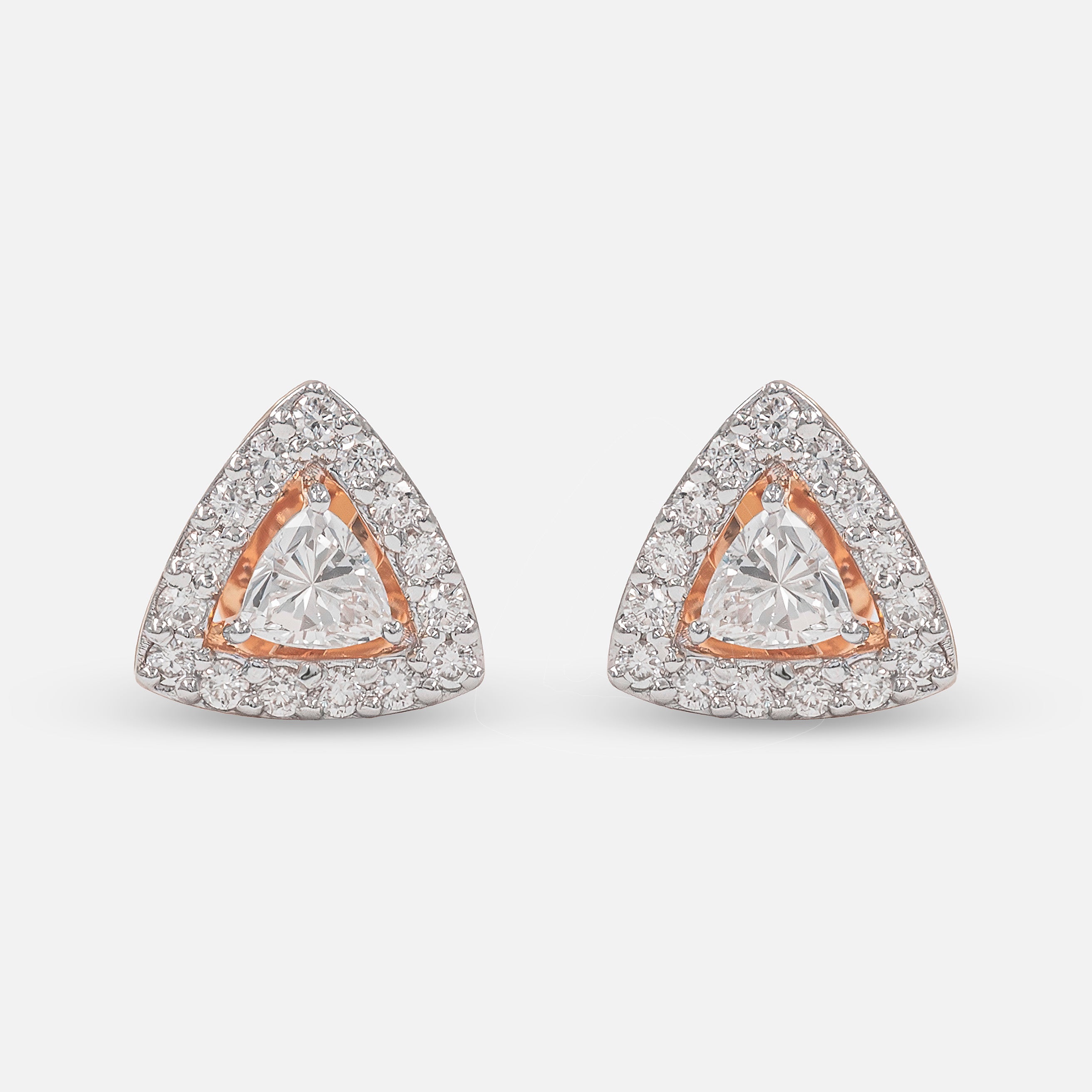 Triangle Halo Diamond Stud Earrings 14K Rose Gold