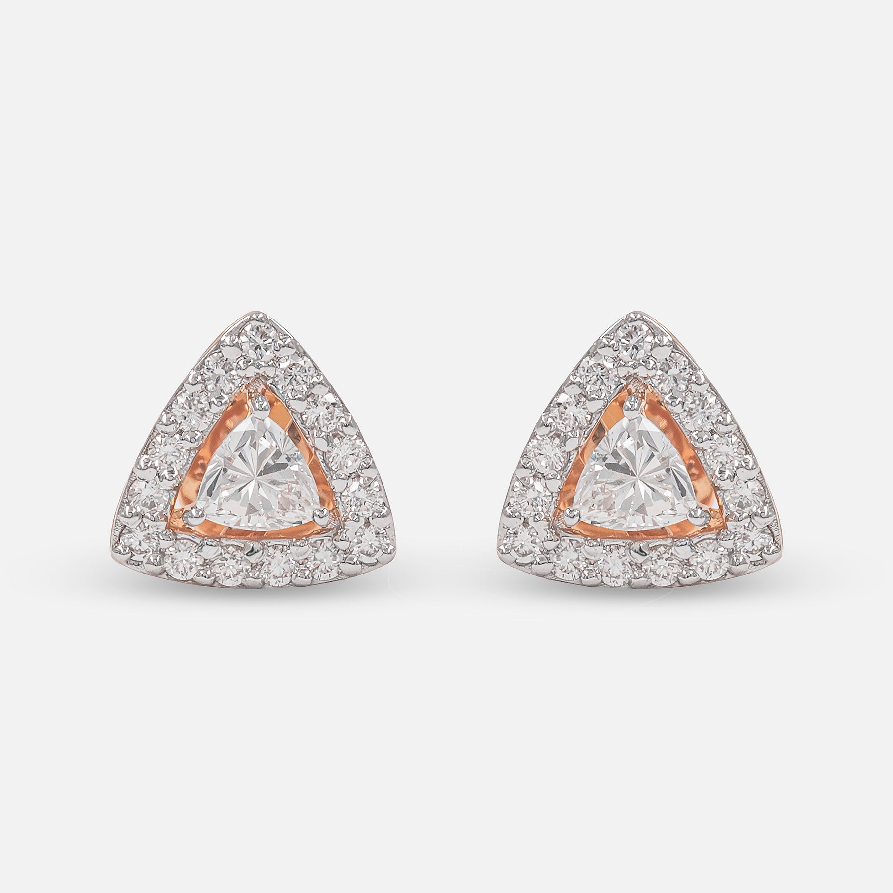 Triangle Halo Diamond Stud Earrings 14K Yellow Gold
