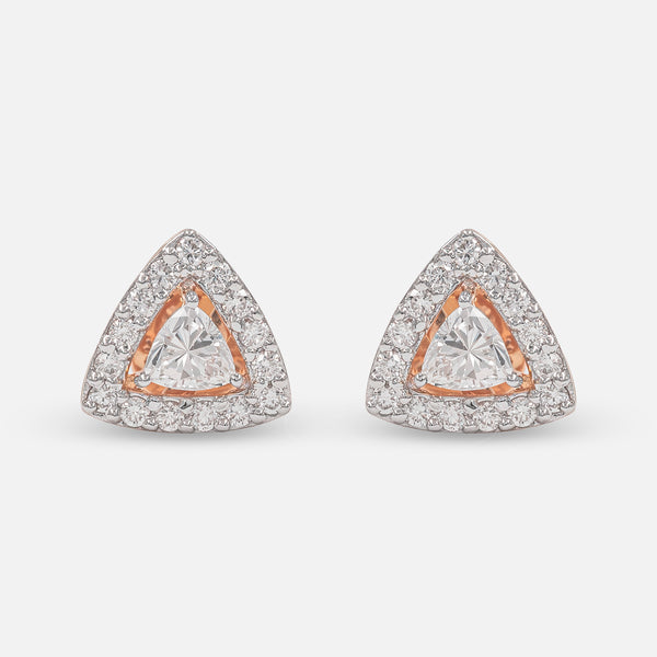 Triangle Halo Diamond Stud Earrings 14K Rose Gold