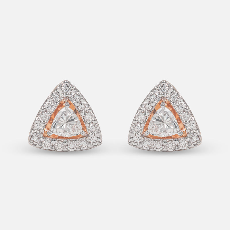 Triangle Halo Diamond Stud Earrings 14K Yellow Gold