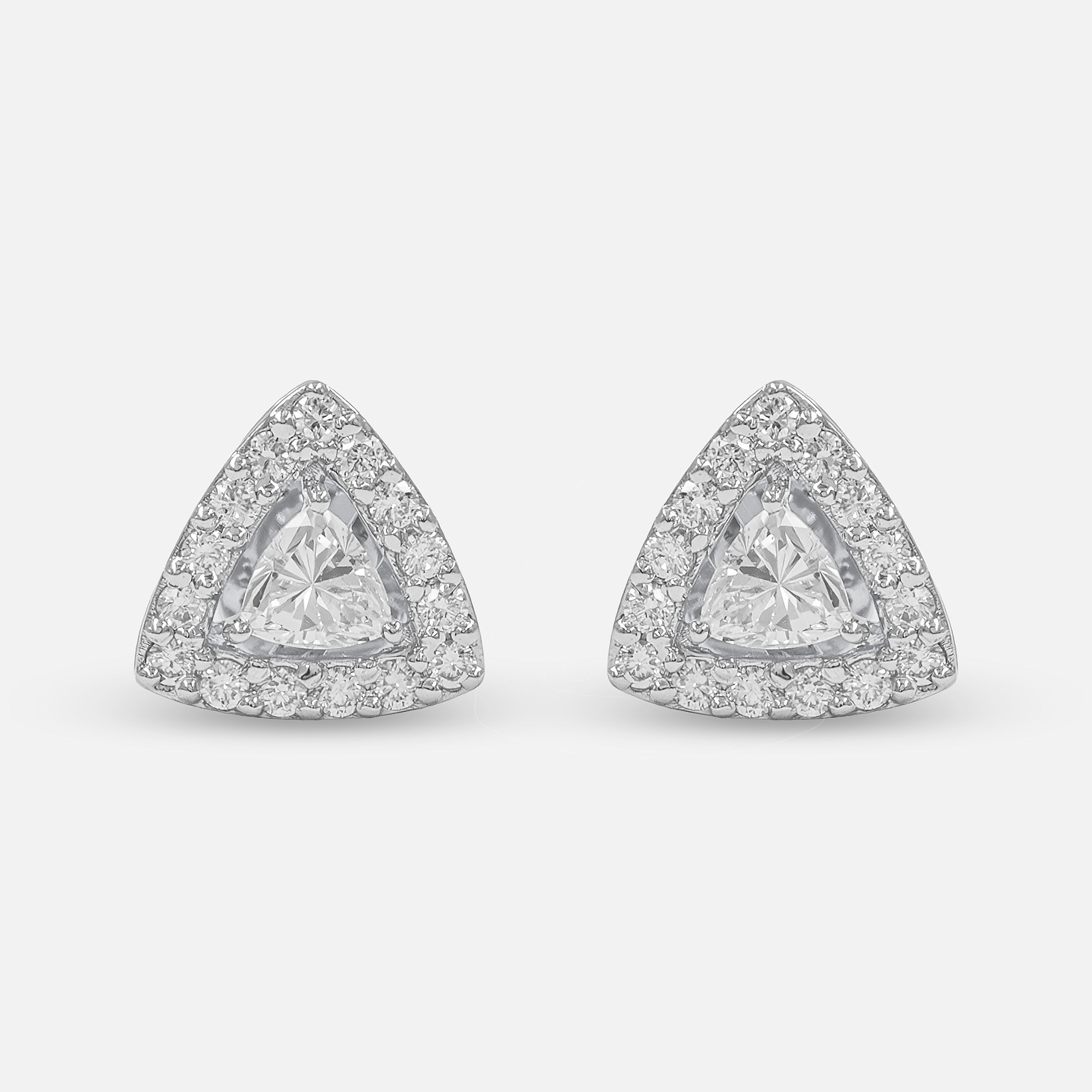 Triangle Halo Diamond Stud Earrings 14K White Gold
