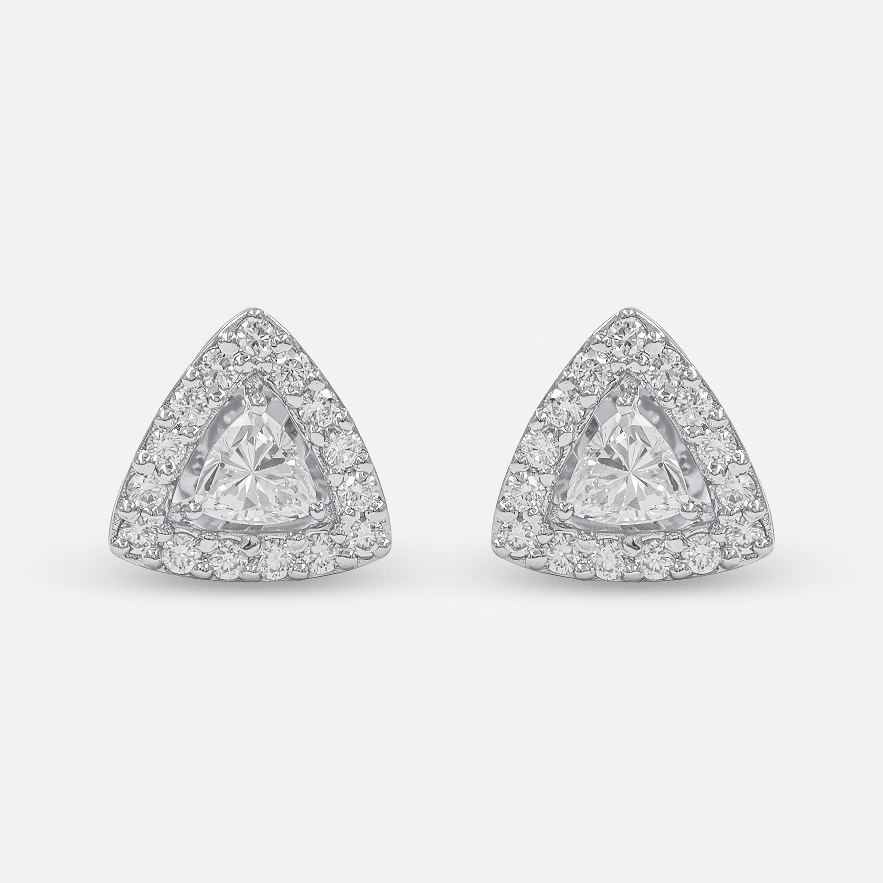 Triangle Halo Diamond Stud Earrings 14K Yellow Gold