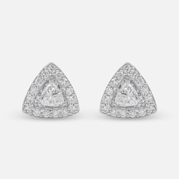 Triangle Halo Diamond Stud Earrings Platinum 950