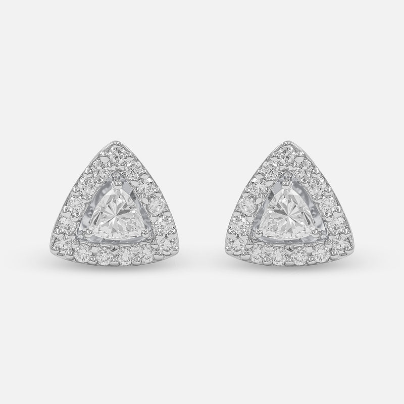 Triangle Halo Diamond Stud Earrings 14K Yellow Gold