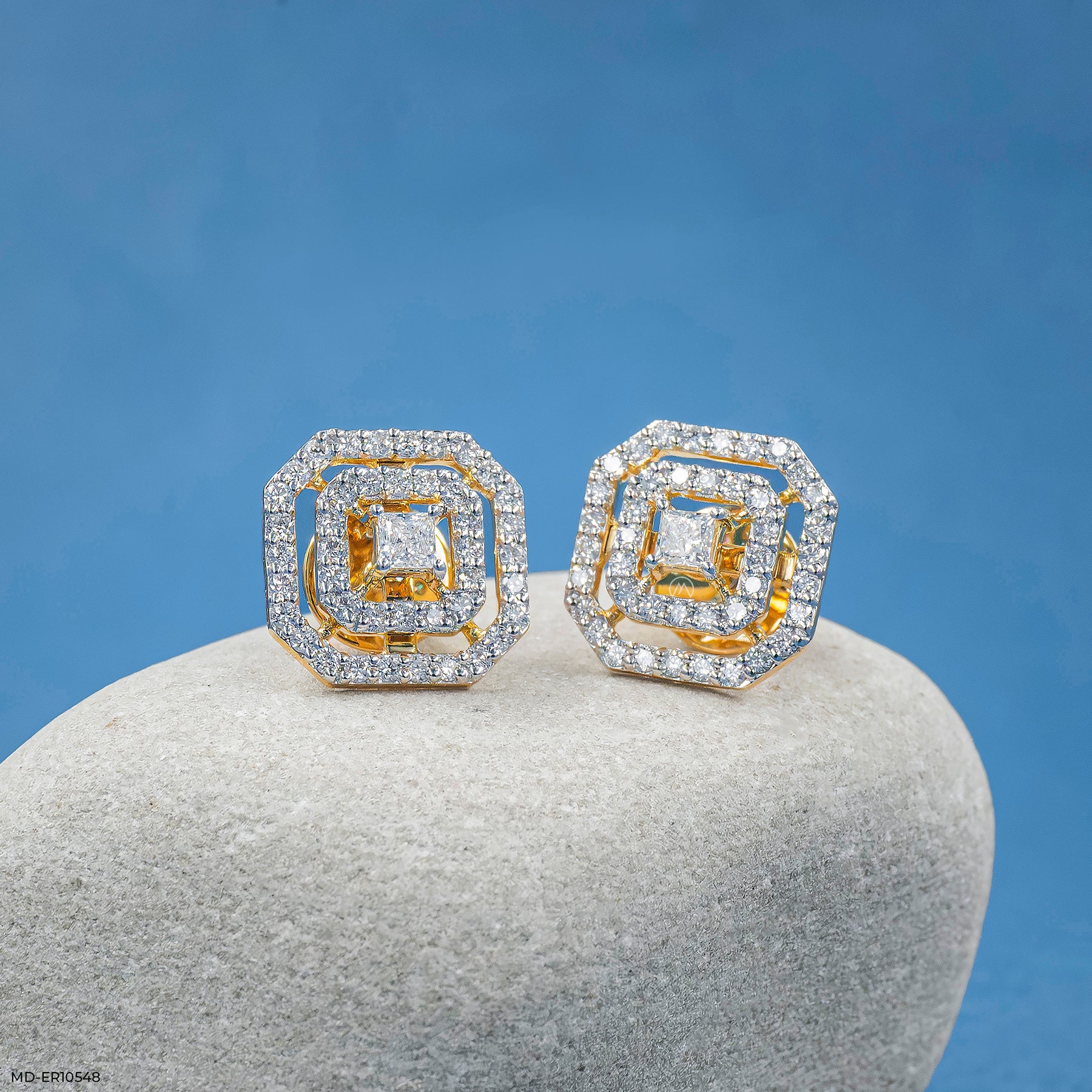 Dazzle Double Halo Diamond Earring 14K Yellow Gold