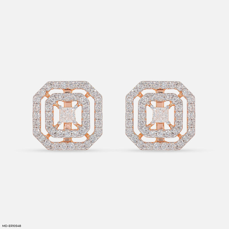 Dazzle Double Halo Diamond Earring 14K Yellow Gold