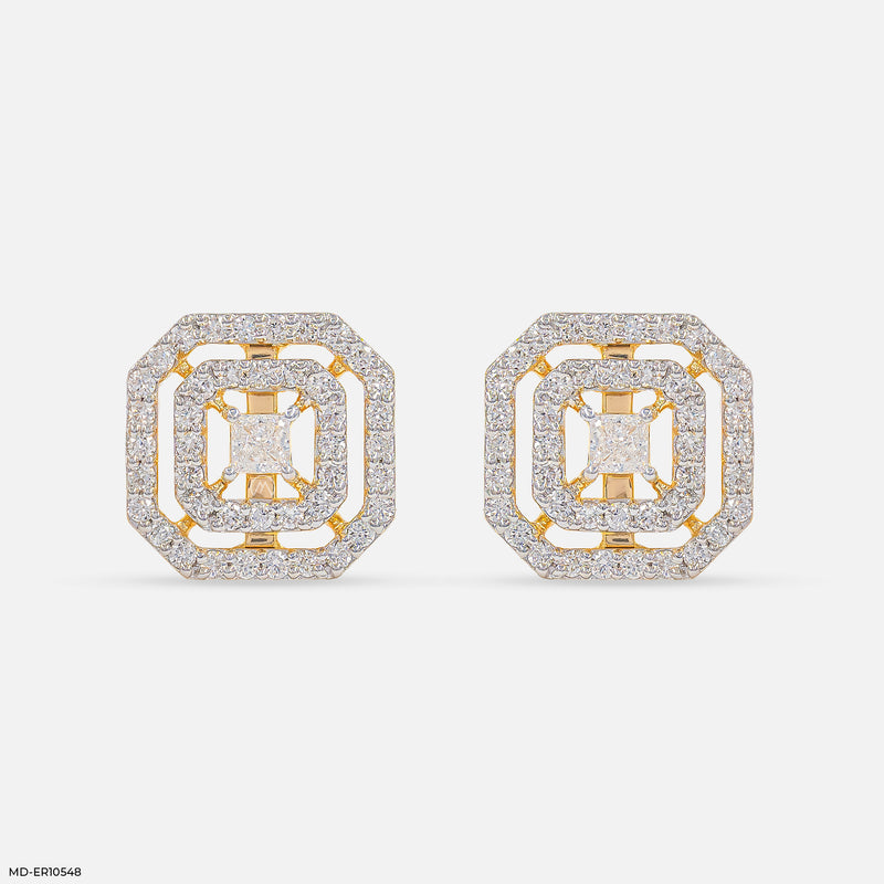 Dazzle Double Halo Diamond Earring 14K Yellow Gold