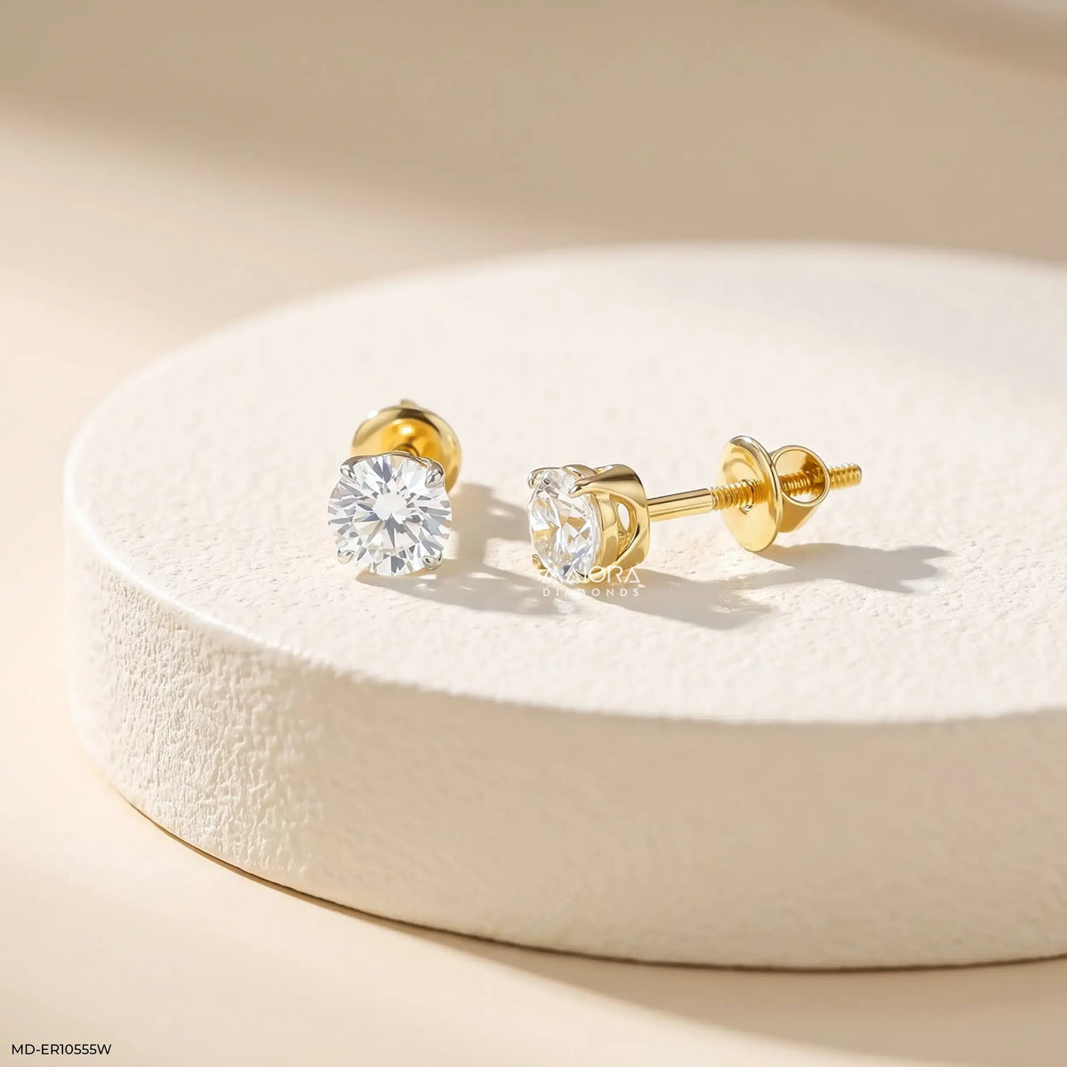 Elegant Round Solitaire Diamond Stud Earrings