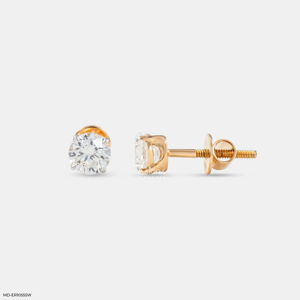 Elegant Round Solitaire Diamond Stud Earrings