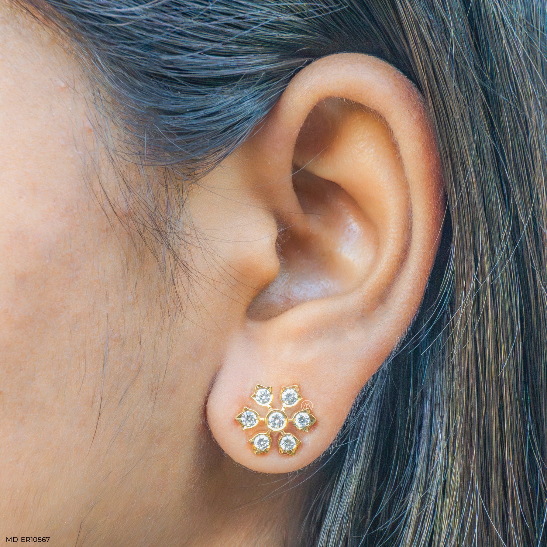 0.75 Carat Floral Cluster Lab Diamond Studs 22K Yellow Gold