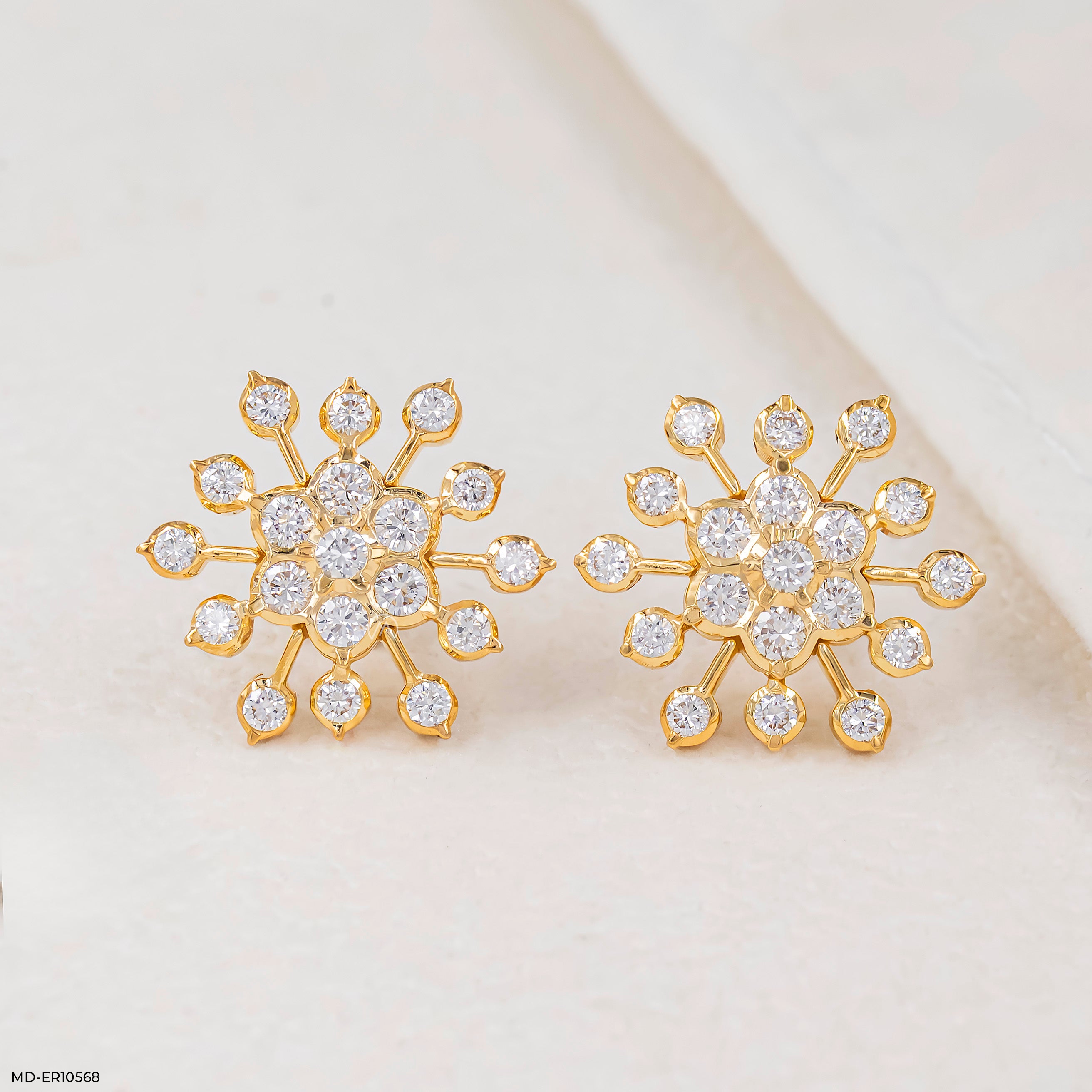 1.25 Carat Round Cluster Starburst Diamond Studs 22K Yellow Gold