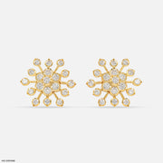 1.25 Carat Round Cluster Starburst Diamond Studs 22K Yellow Gold