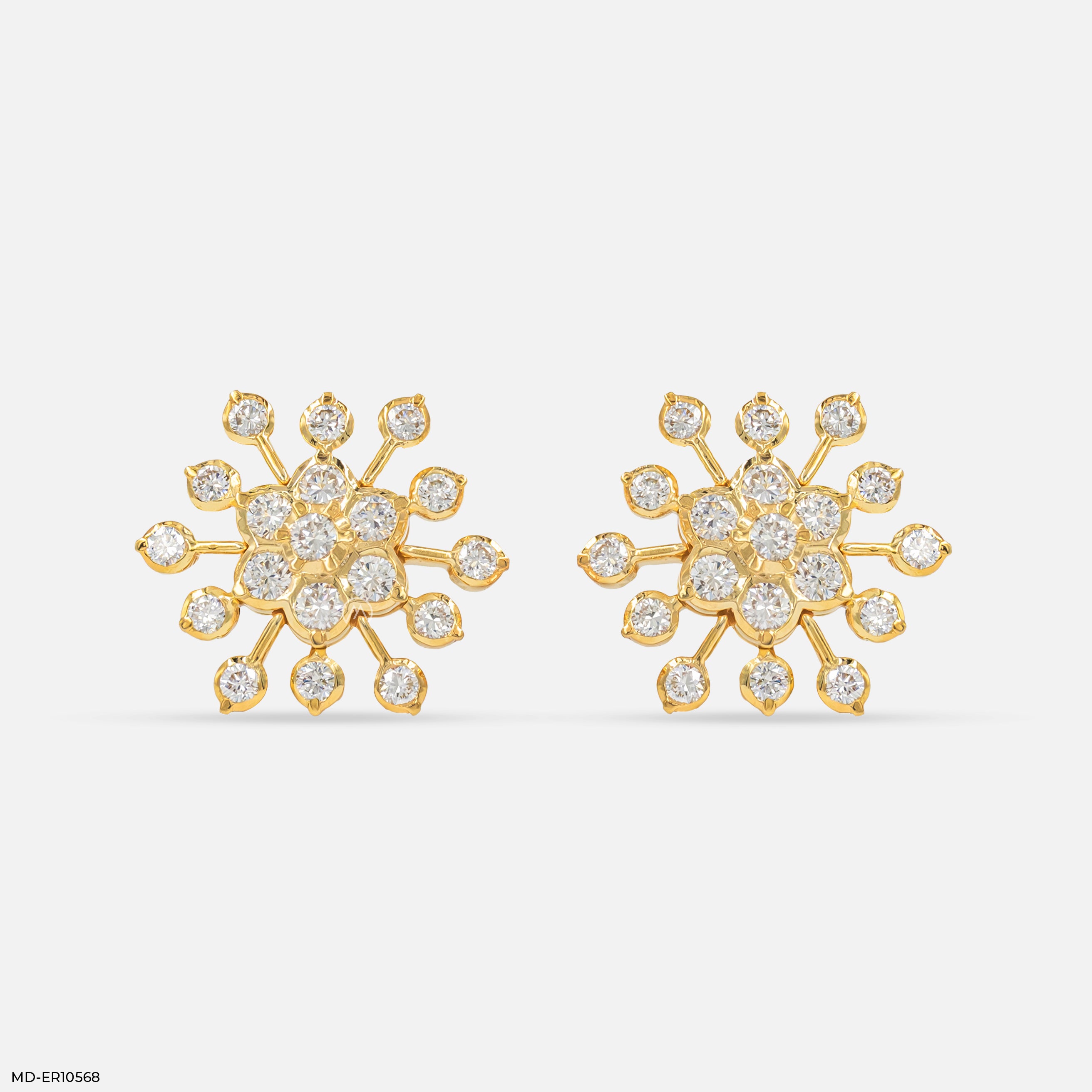 1.25 Carat Round Cluster Starburst Diamond Studs 22K Yellow Gold