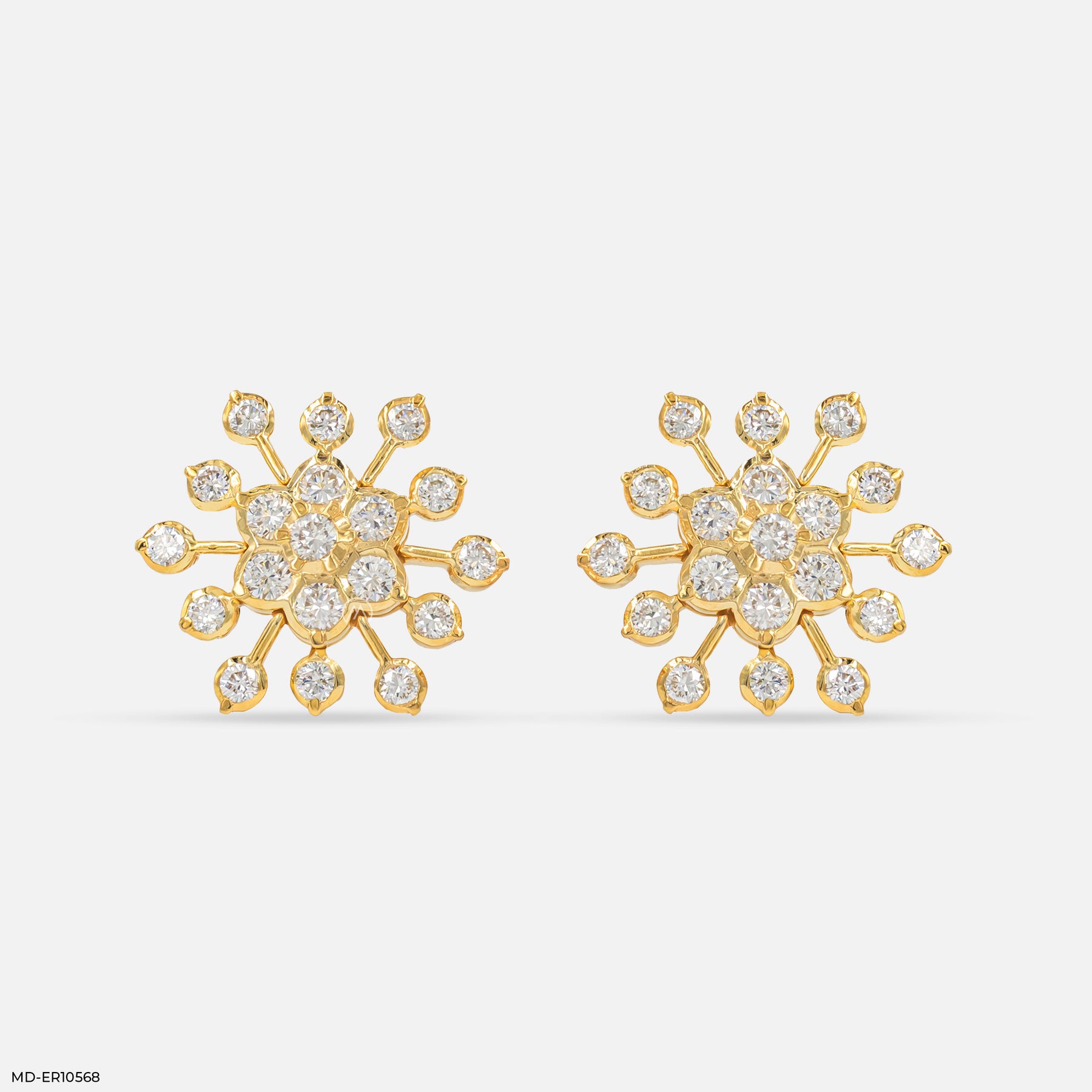 1.25 Carat Round Cluster Starburst Lab Diamond Studs 22K Yellow Gold