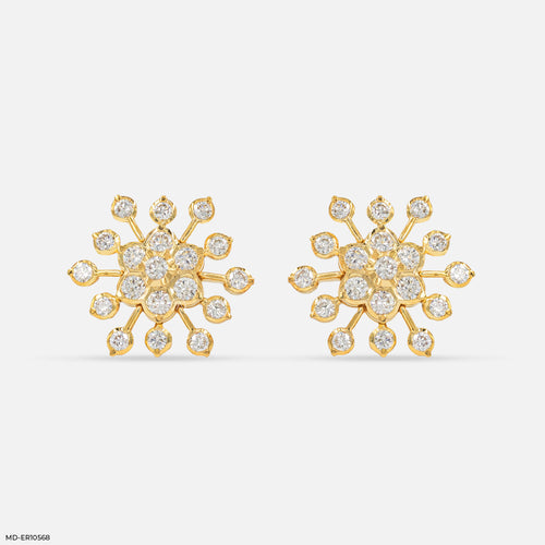 1.25 Carat Round Cluster Starburst Lab Diamond Studs 22K Yellow Gold