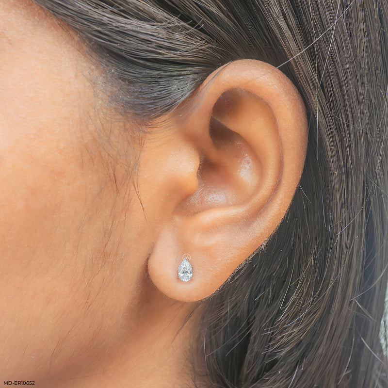 Pear Pop Lab Diamond Solitaire Stud 18K White Gold