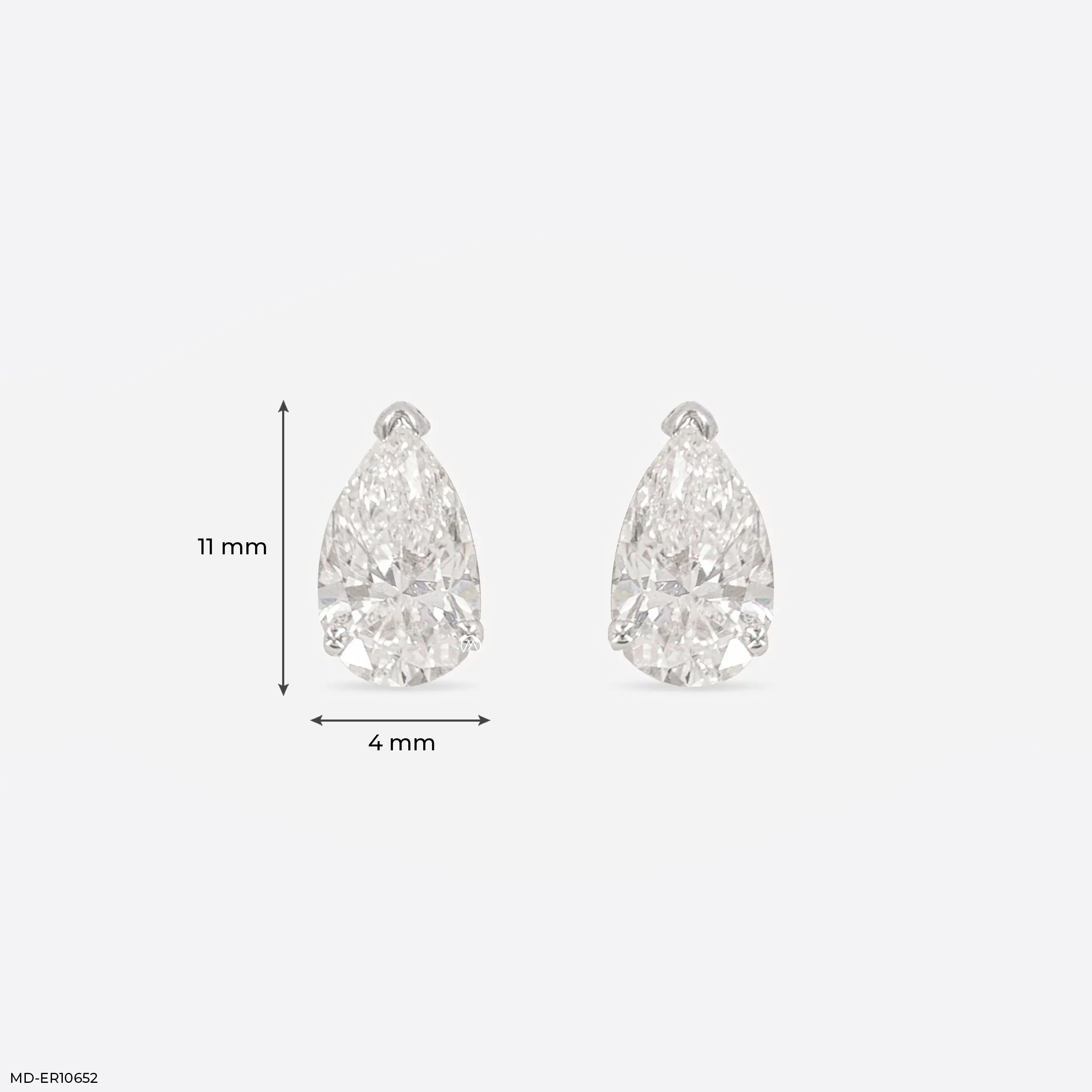 0.5 Carat Pear Pop Lab Diamond Solitaire Stud 18K White Gold