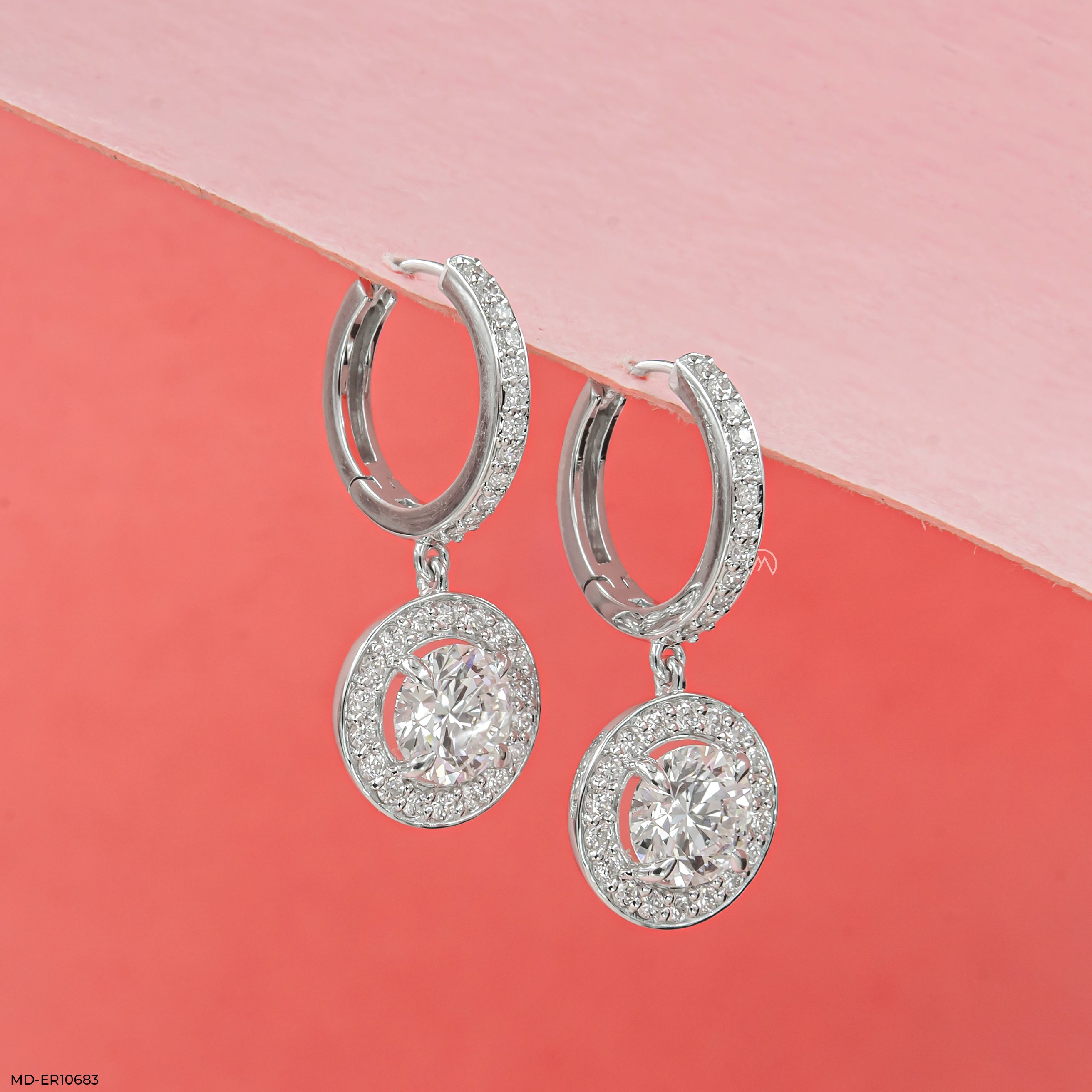 Round Halo Hoop Earrings 14K Rose Gold