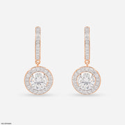 Round Halo Hoop Earrings 14K Rose Gold