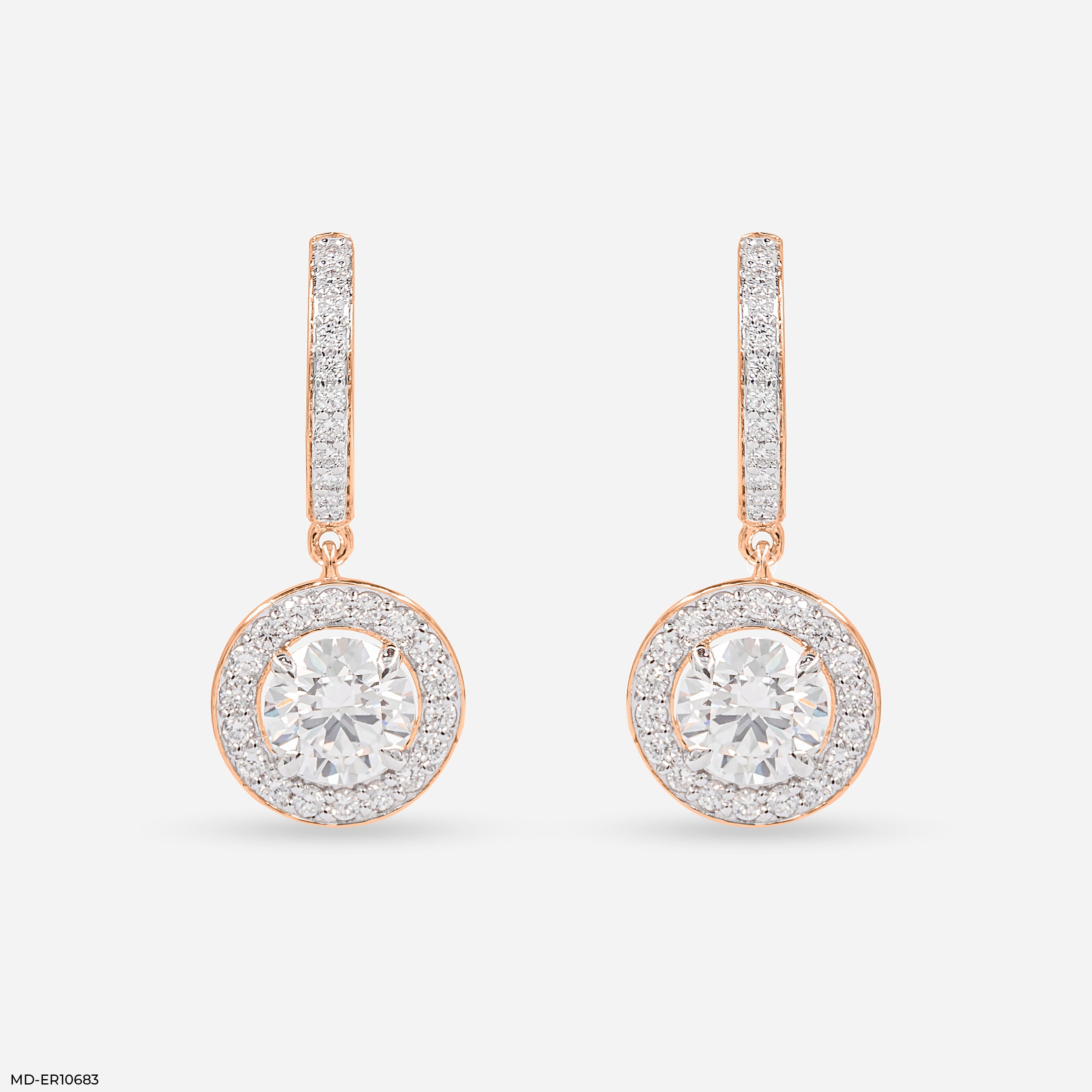 Round Halo Hoop Earrings 9K Rose Gold