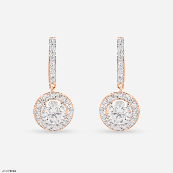 Round Halo Hoop Earrings 14K Rose Gold