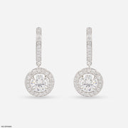 Round Halo Hoop Earrings 14K White Gold