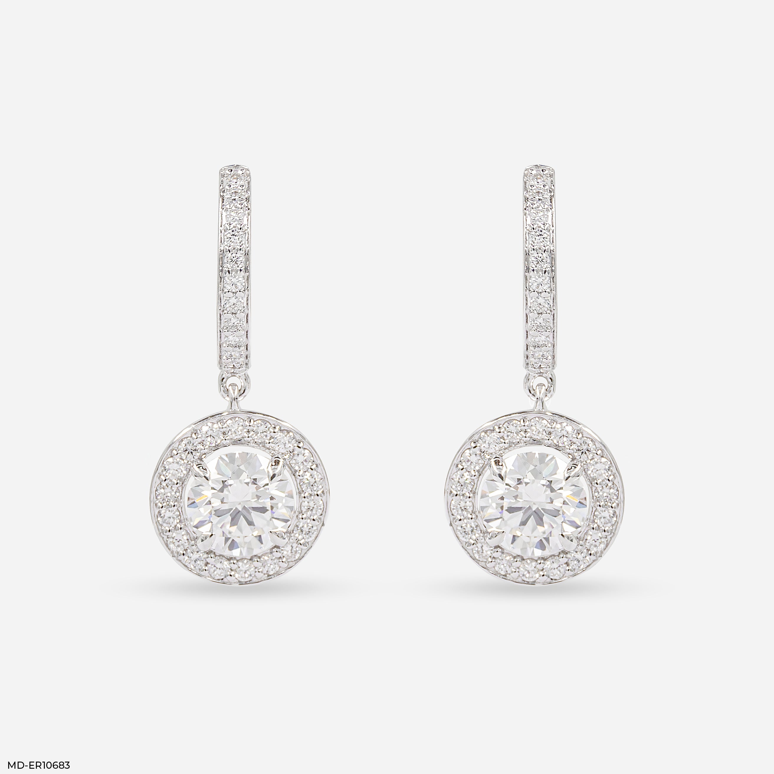 Round Halo Hoop Earrings 9K White Gold