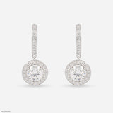 Round Halo Hoop Earrings 14K Yellow Gold