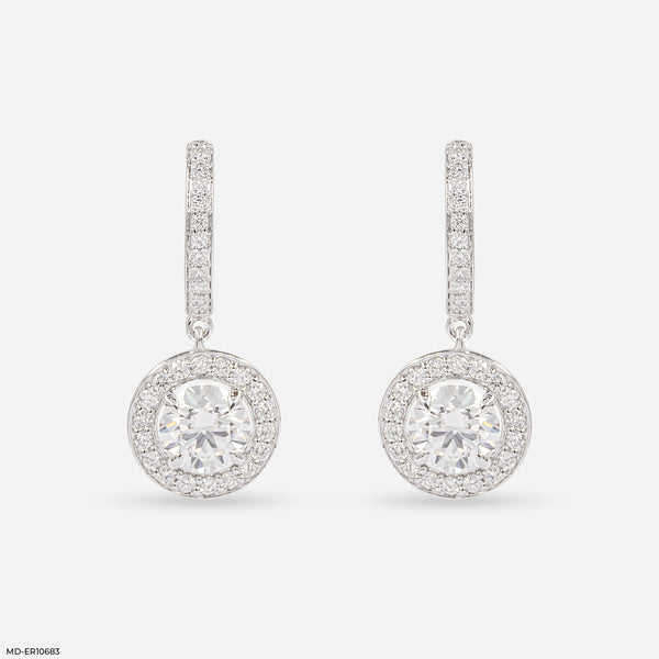 Round Halo Hoop Earrings 14K White Gold
