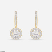 Round Halo Hoop Earrings 14K Yellow Gold
