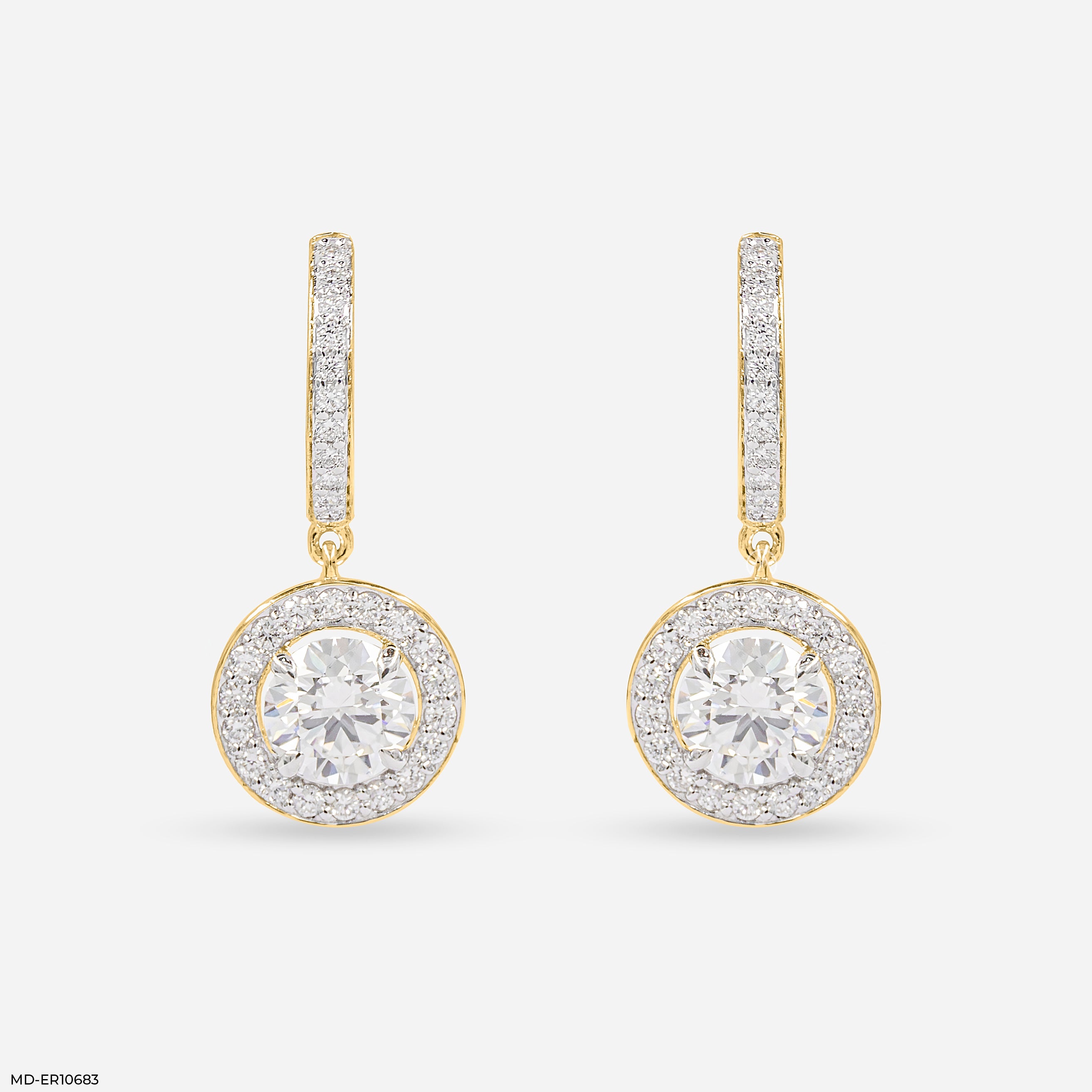 Round Halo Hoop Earrings 9K Yellow Gold