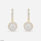 Round Halo Hoop Earrings 14K Yellow Gold