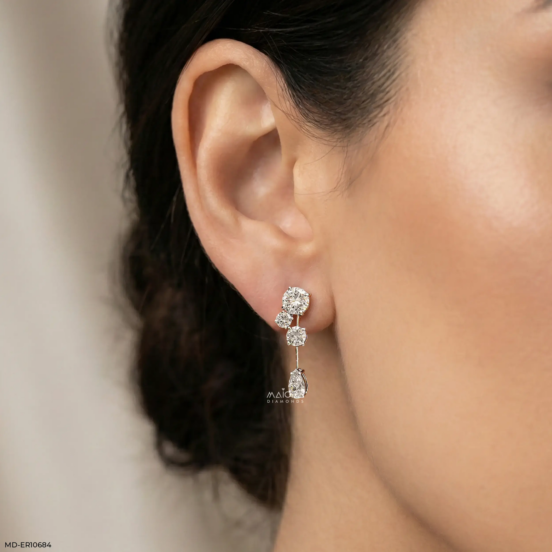 Shiny Round Drop Diamond Earrings 14K White Gold