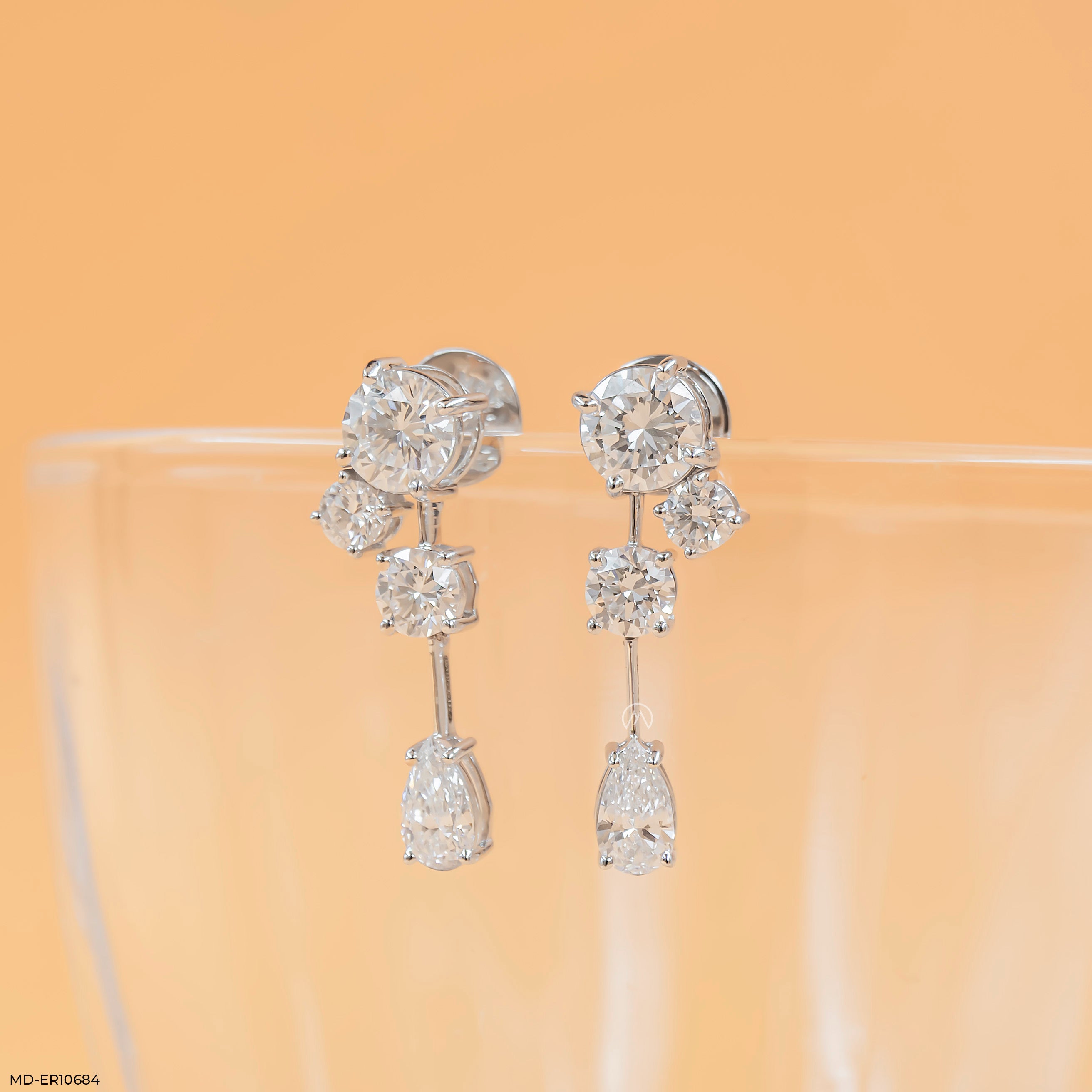 Shiny Round Drop Diamond Earrings 18K Rose Gold