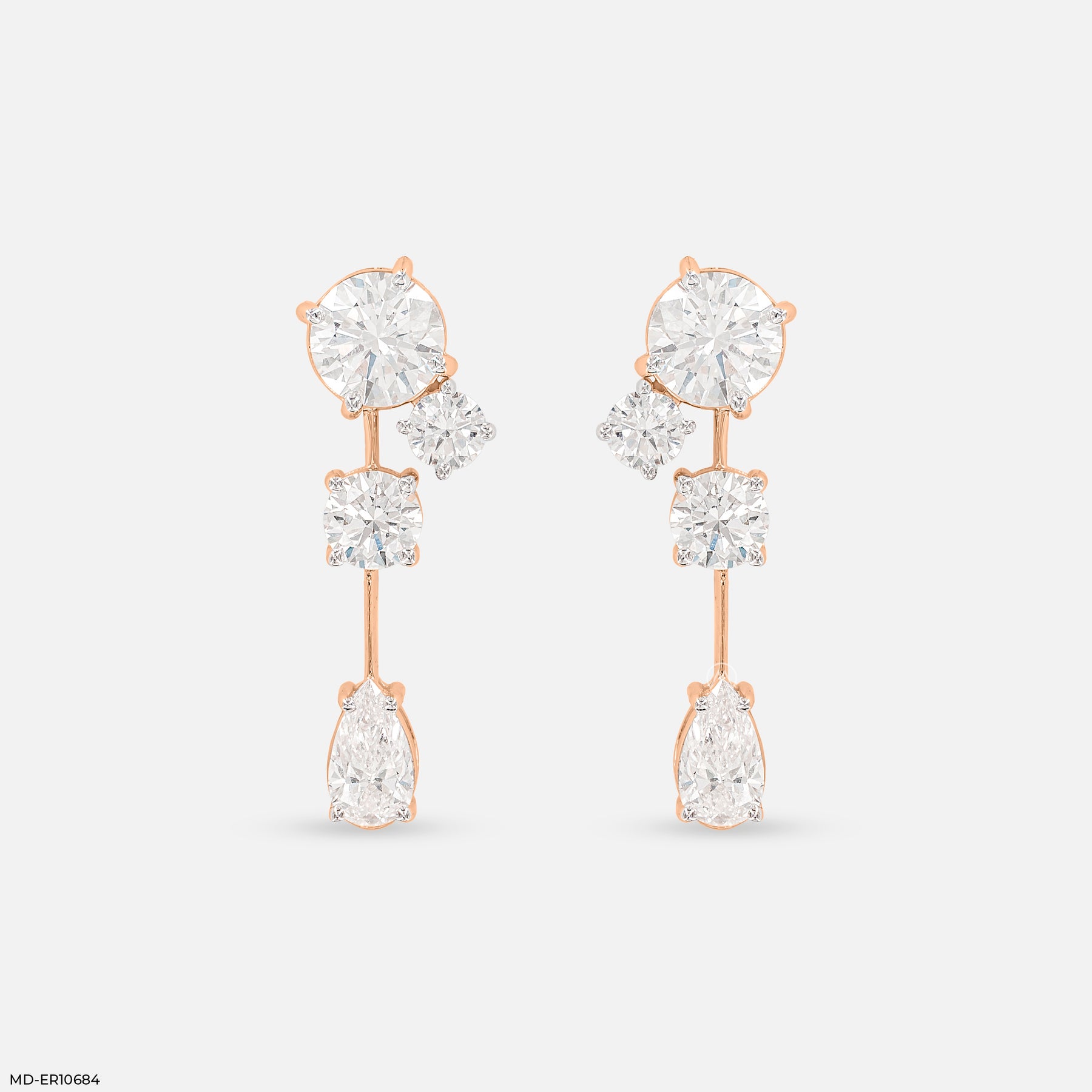 Shiny Round Drop Diamond Earrings 14K Rose Gold