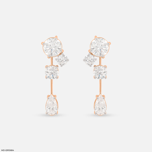 Shiny Round Drop Diamond Earrings 14K Rose Gold